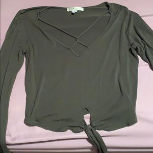 long sleeve v neck tied top